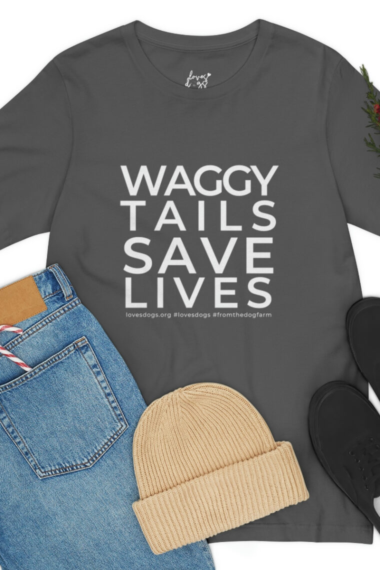 Waggy Tails Save Lives (white logo, front only) Unisex Jersey Short Sleeve Tee - Image 61