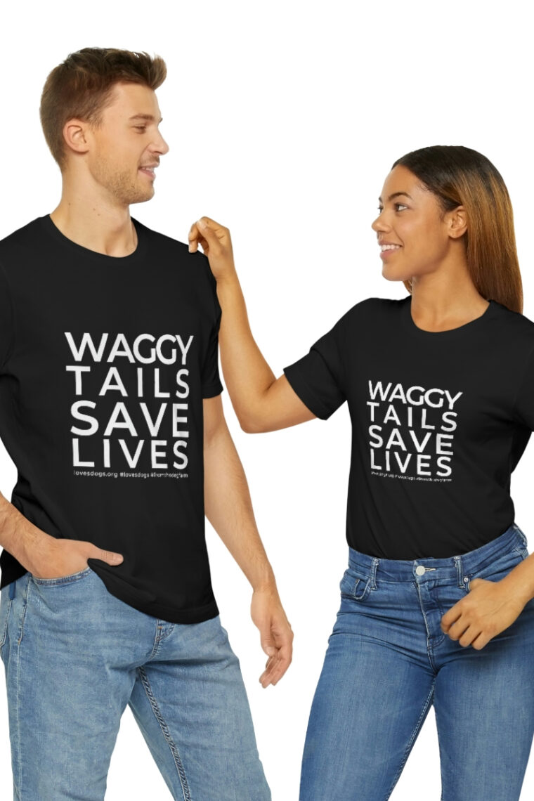 Waggy Tails Save Lives (white logo, front only) Unisex Jersey Short Sleeve Tee - Image 9