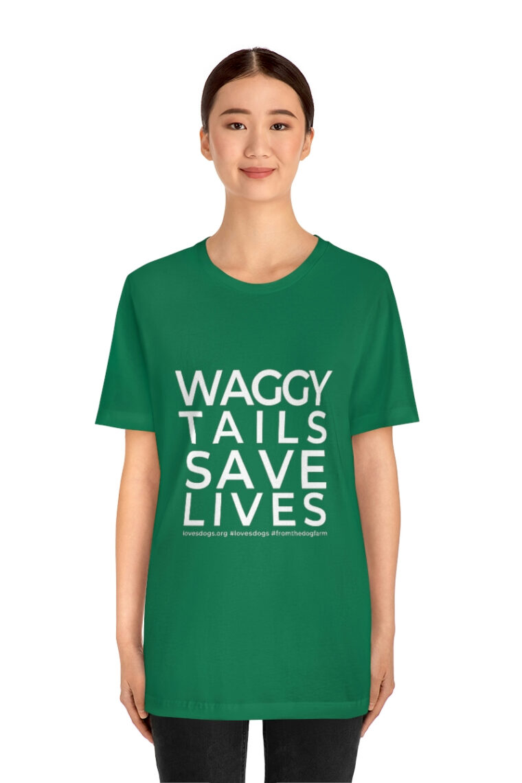 Waggy Tails Save Lives (white logo, front only) Unisex Jersey Short Sleeve Tee - Image 47