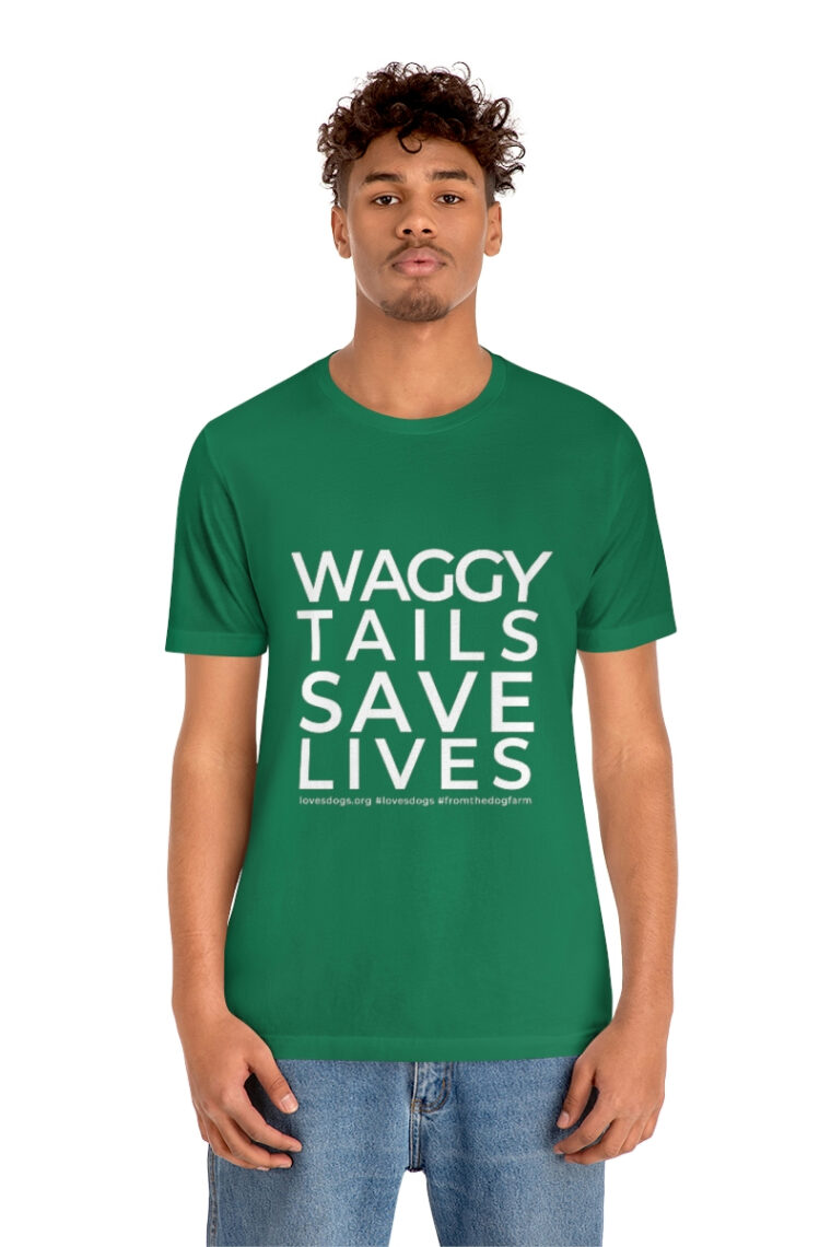 Waggy Tails Save Lives (white logo, front only) Unisex Jersey Short Sleeve Tee - Image 48