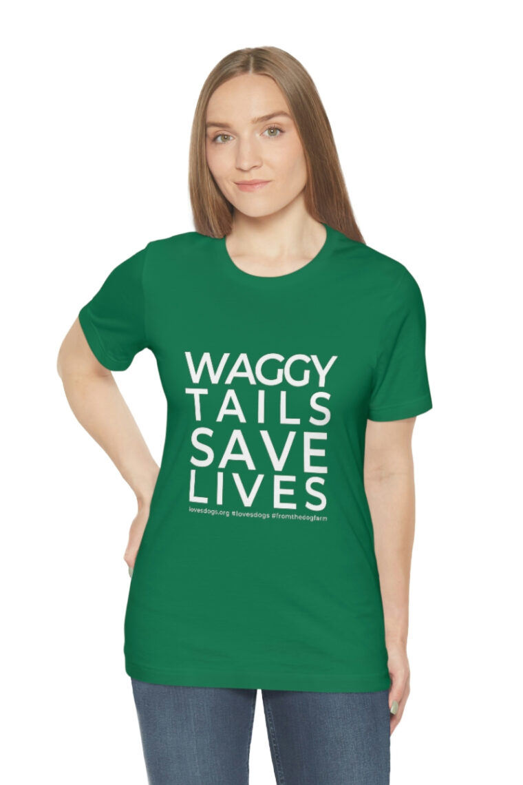 Waggy Tails Save Lives (white logo, front only) Unisex Jersey Short Sleeve Tee - Image 49