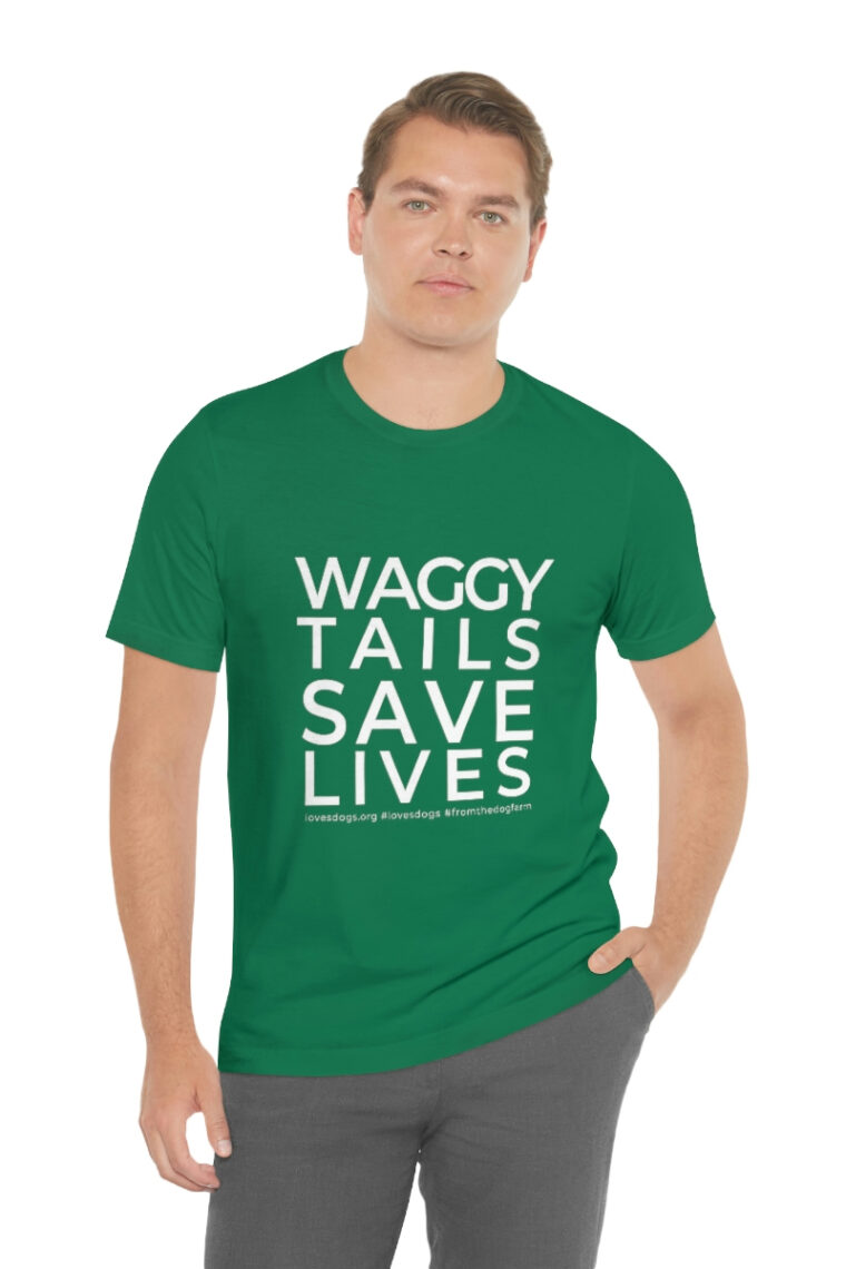 Waggy Tails Save Lives (white logo, front only) Unisex Jersey Short Sleeve Tee - Image 50