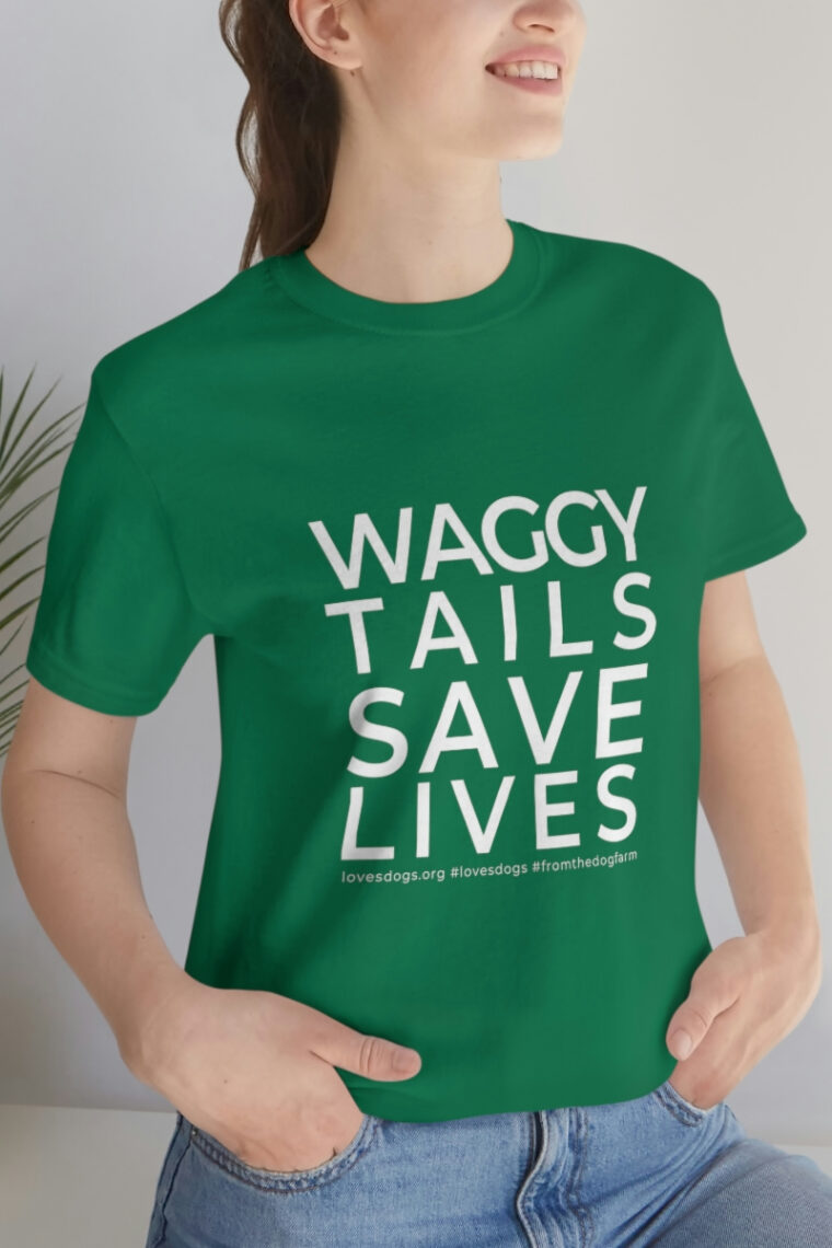 Waggy Tails Save Lives (white logo, front only) Unisex Jersey Short Sleeve Tee - Image 51