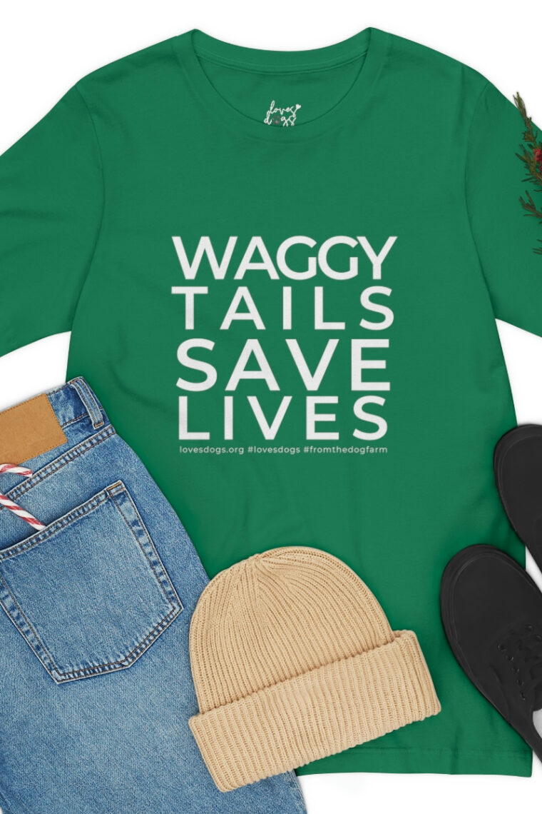 Waggy Tails Save Lives (white logo, front only) Unisex Jersey Short Sleeve Tee - Image 52