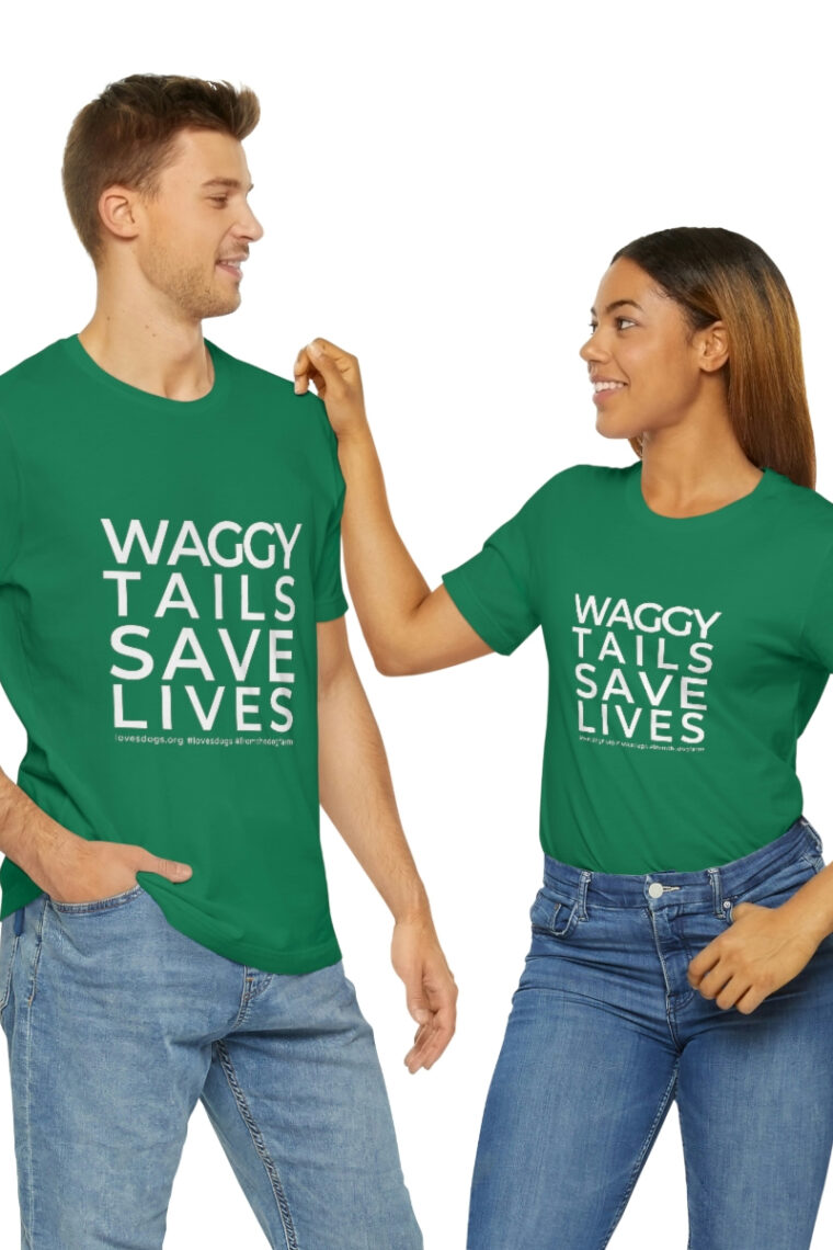 Waggy Tails Save Lives (white logo, front only) Unisex Jersey Short Sleeve Tee - Image 54