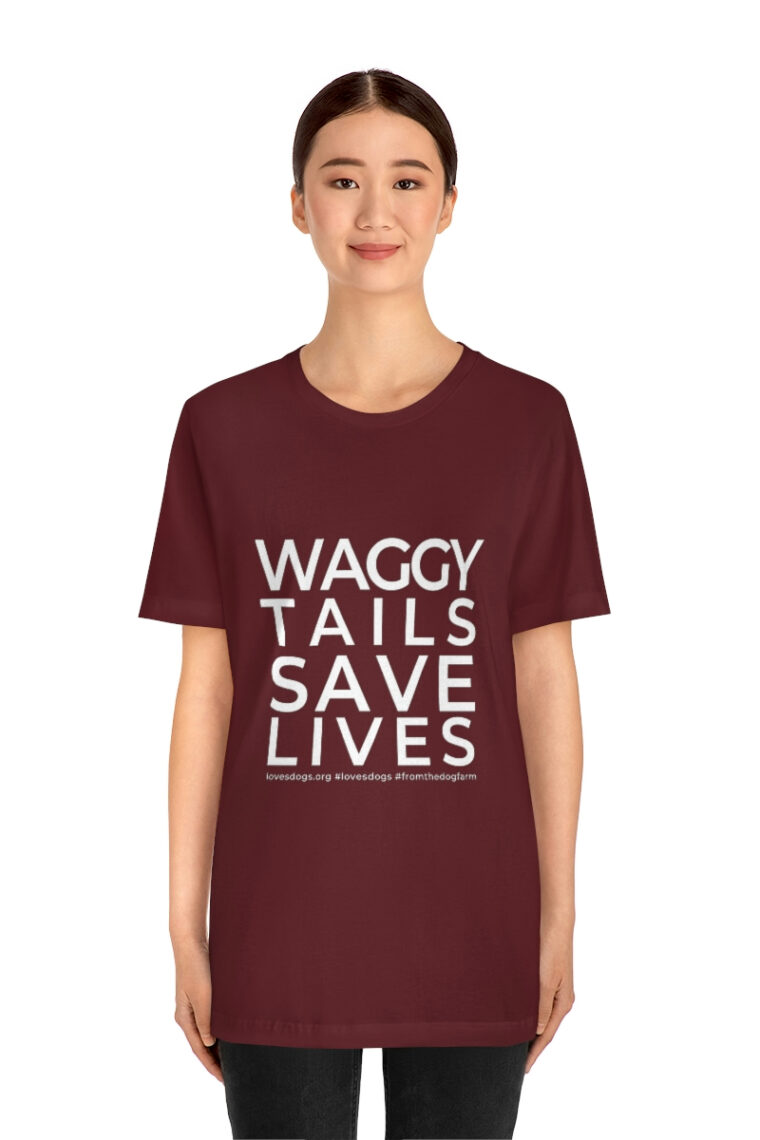 Waggy Tails Save Lives (white logo, front only) Unisex Jersey Short Sleeve Tee - Image 92