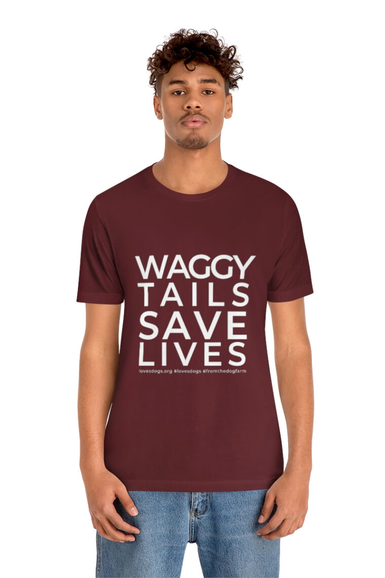 Waggy Tails Save Lives (white logo, front only) Unisex Jersey Short Sleeve Tee - Image 93