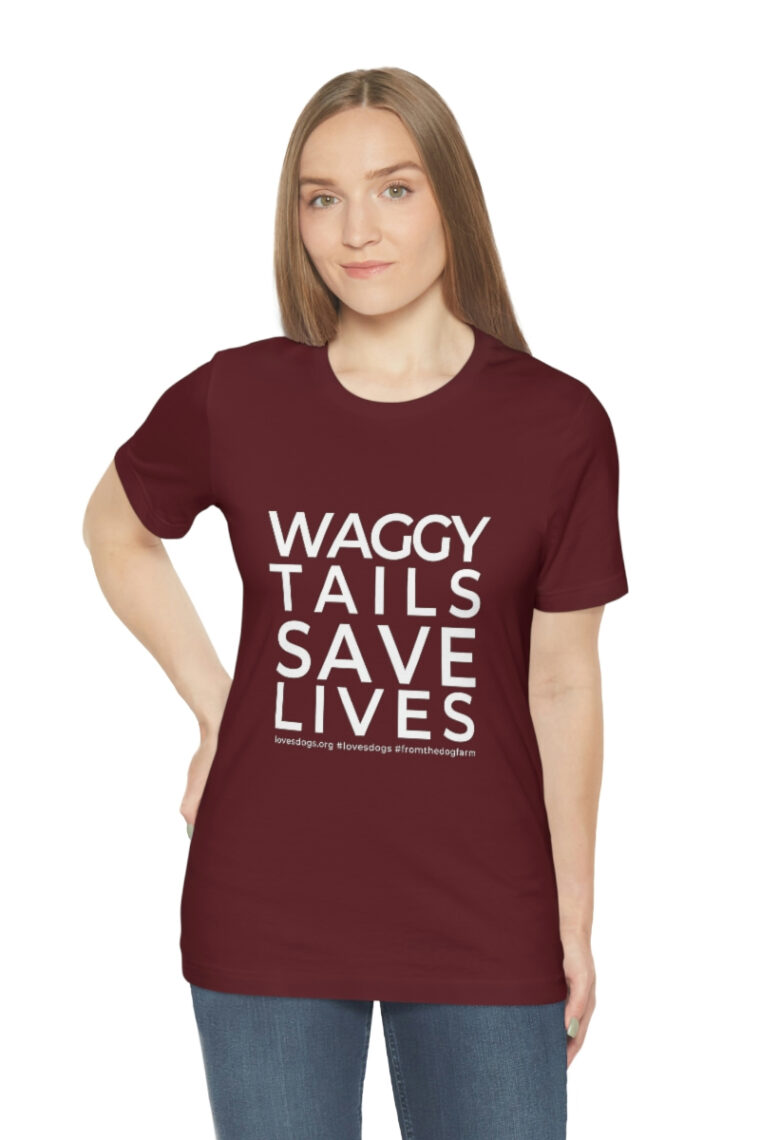 Waggy Tails Save Lives (white logo, front only) Unisex Jersey Short Sleeve Tee - Image 94