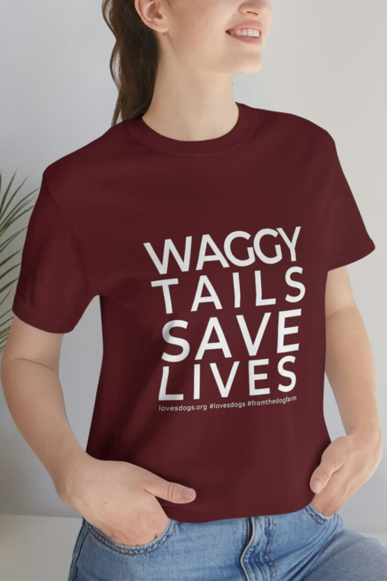 Waggy Tails Save Lives (white logo, front only) Unisex Jersey Short Sleeve Tee - Image 96