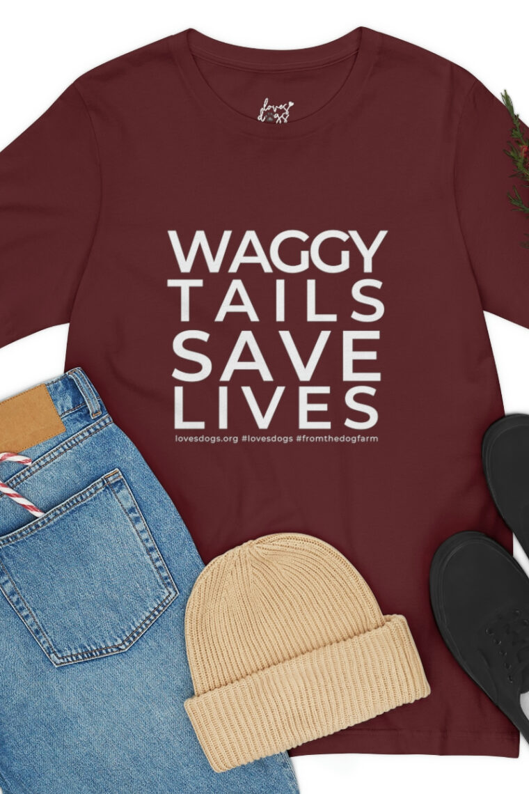 Waggy Tails Save Lives (white logo, front only) Unisex Jersey Short Sleeve Tee - Image 97