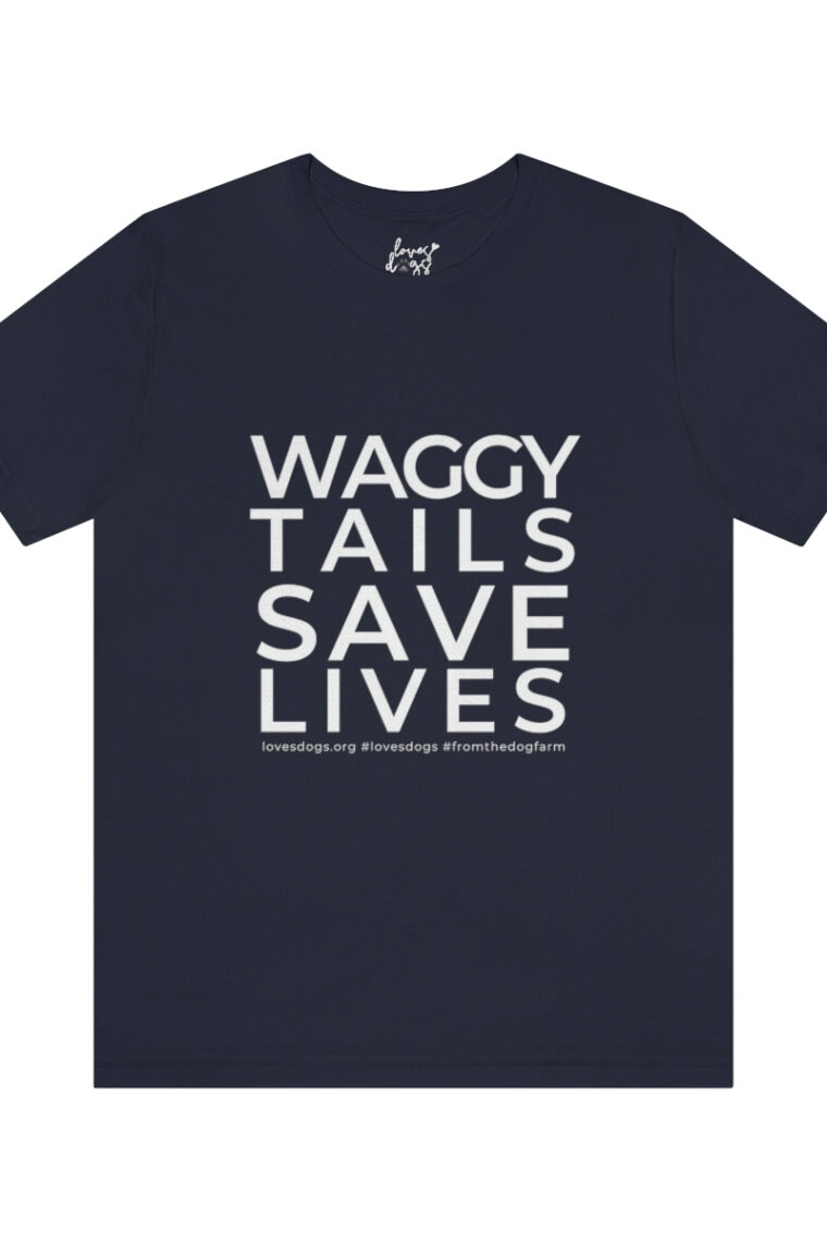 Waggy Tails Save Lives (white logo, front only) Unisex Jersey Short Sleeve Tee - Image 73