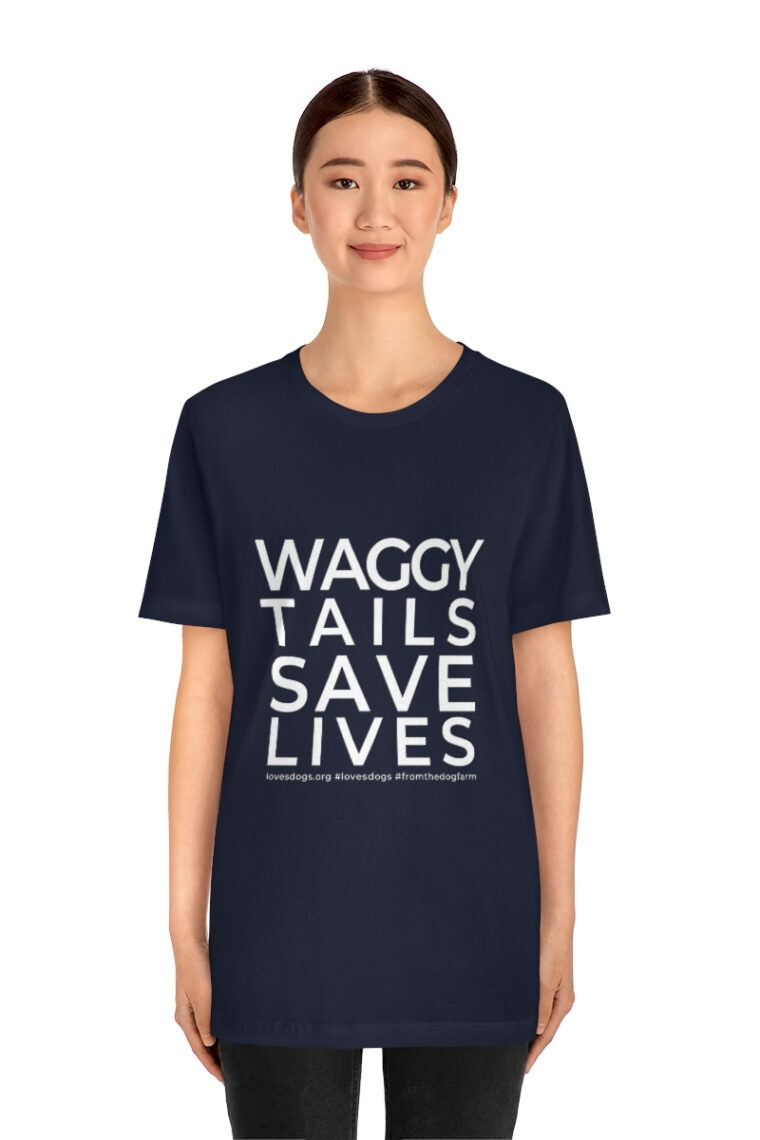 Waggy Tails Save Lives (white logo, front only) Unisex Jersey Short Sleeve Tee - Image 74