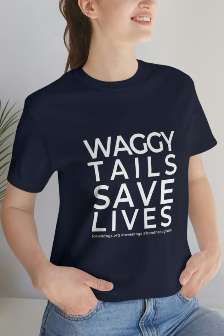 Waggy Tails Save Lives (white logo, front only) Unisex Jersey Short Sleeve Tee - Image 78