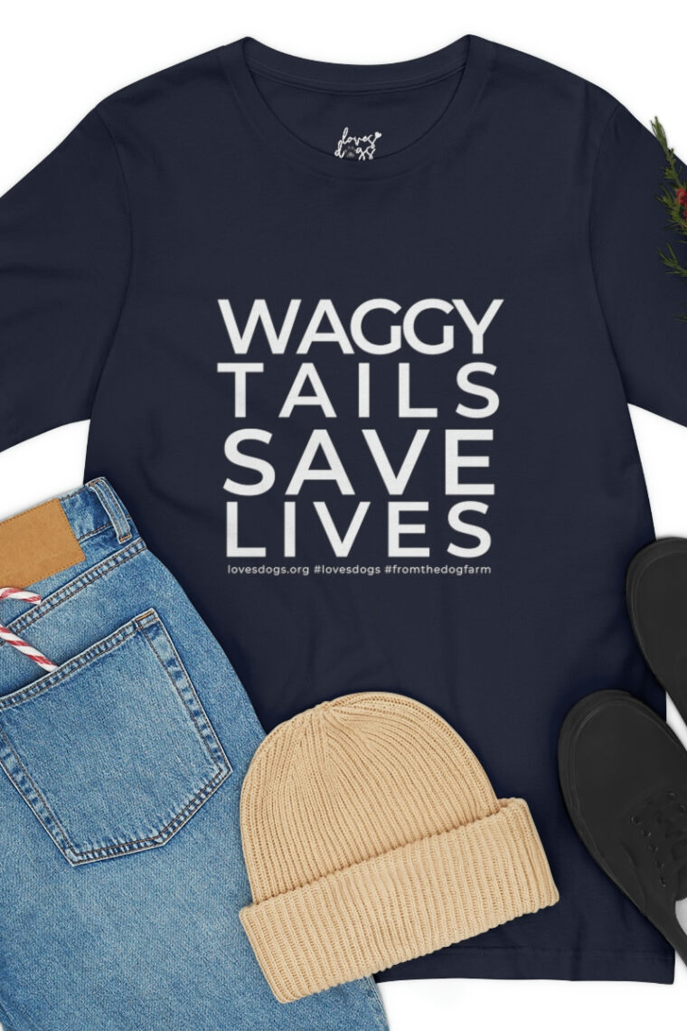 Waggy Tails Save Lives (white logo, front only) Unisex Jersey Short Sleeve Tee - Image 79