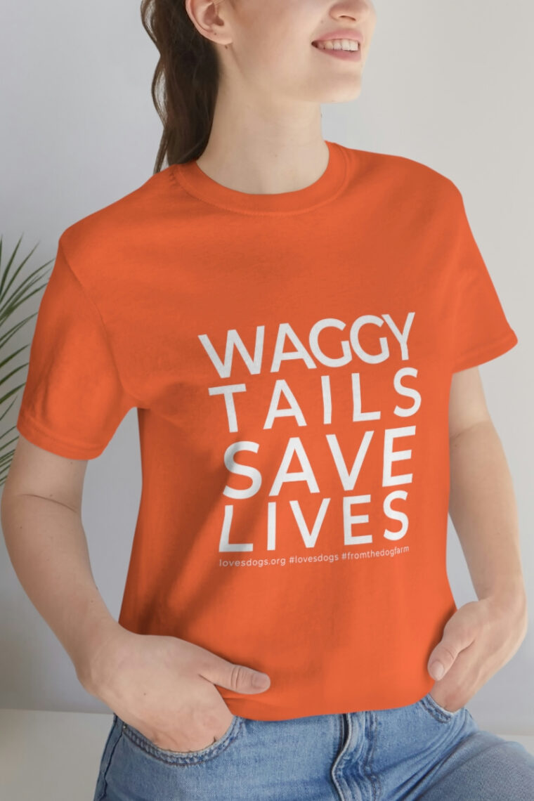 Waggy Tails Save Lives (white logo, front only) Unisex Jersey Short Sleeve Tee - Image 15