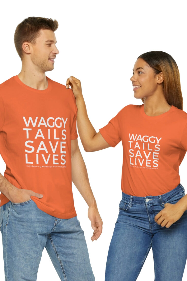 Waggy Tails Save Lives (white logo, front only) Unisex Jersey Short Sleeve Tee - Image 18