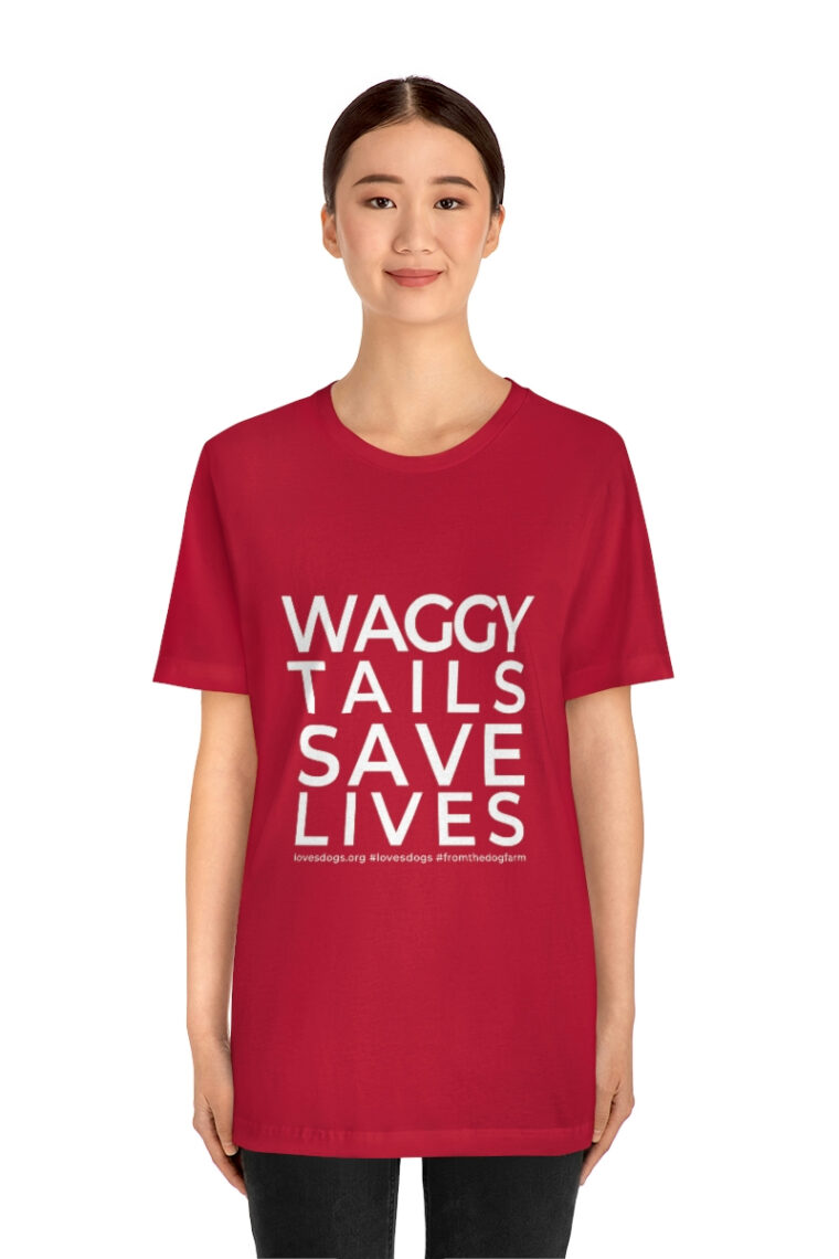 Waggy Tails Save Lives (white logo, front only) Unisex Jersey Short Sleeve Tee - Image 101