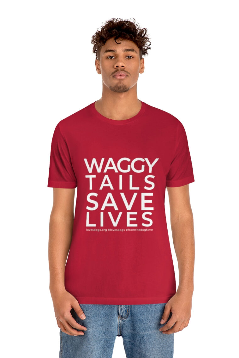 Waggy Tails Save Lives (white logo, front only) Unisex Jersey Short Sleeve Tee - Image 102