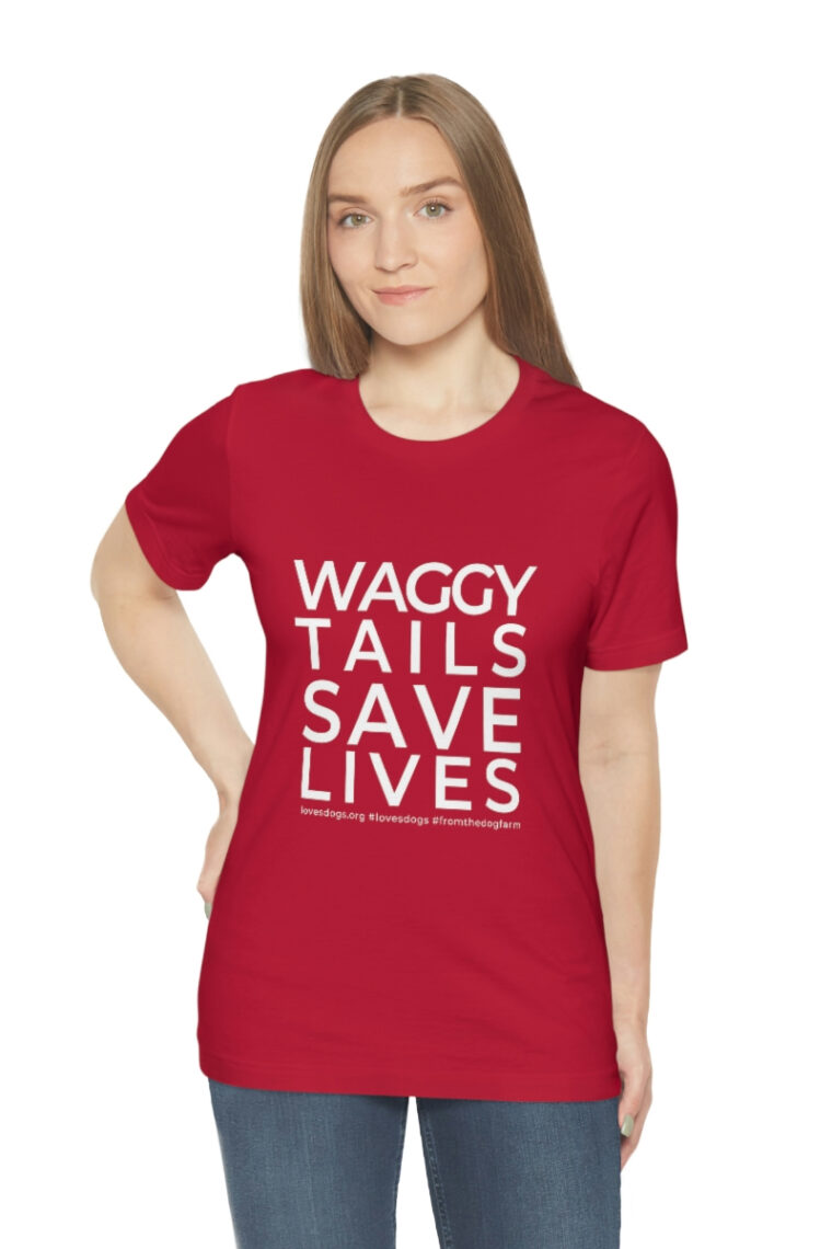 Waggy Tails Save Lives (white logo, front only) Unisex Jersey Short Sleeve Tee - Image 103