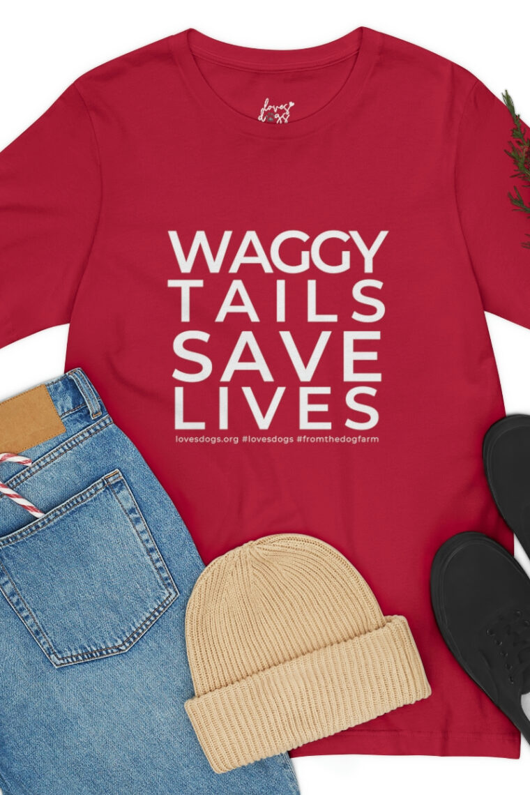 Waggy Tails Save Lives (white logo, front only) Unisex Jersey Short Sleeve Tee - Image 106