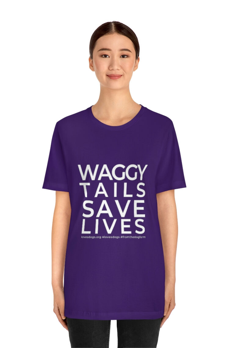 Waggy Tails Save Lives (white logo, front only) Unisex Jersey Short Sleeve Tee - Image 83