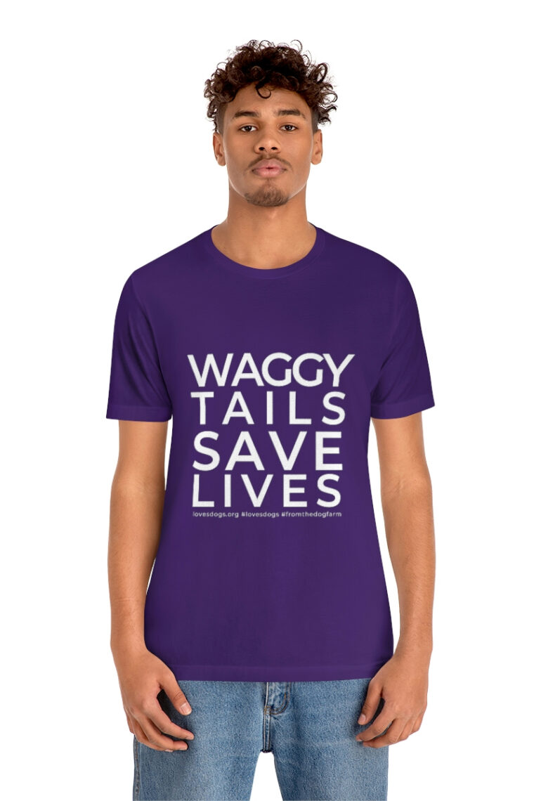 Waggy Tails Save Lives (white logo, front only) Unisex Jersey Short Sleeve Tee - Image 84