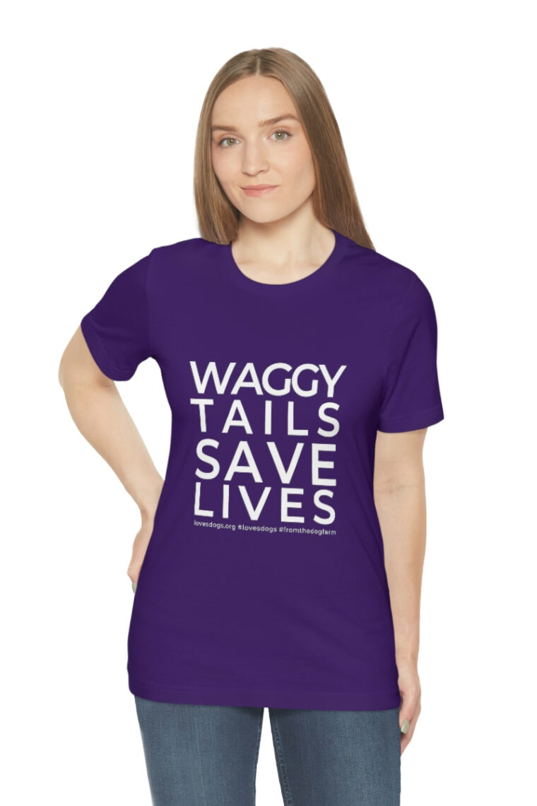 Waggy Tails Save Lives (white logo, front only) Unisex Jersey Short Sleeve Tee - Image 85