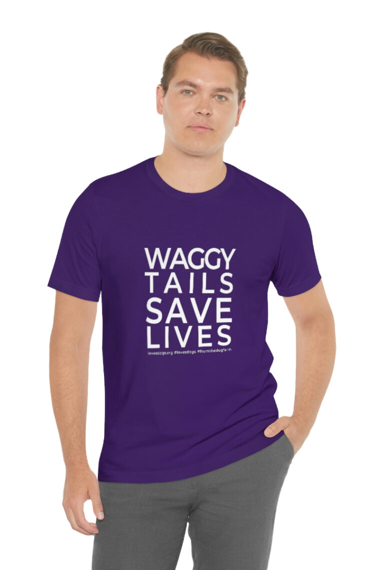 Waggy Tails Save Lives (white logo, front only) Unisex Jersey Short Sleeve Tee - Image 86