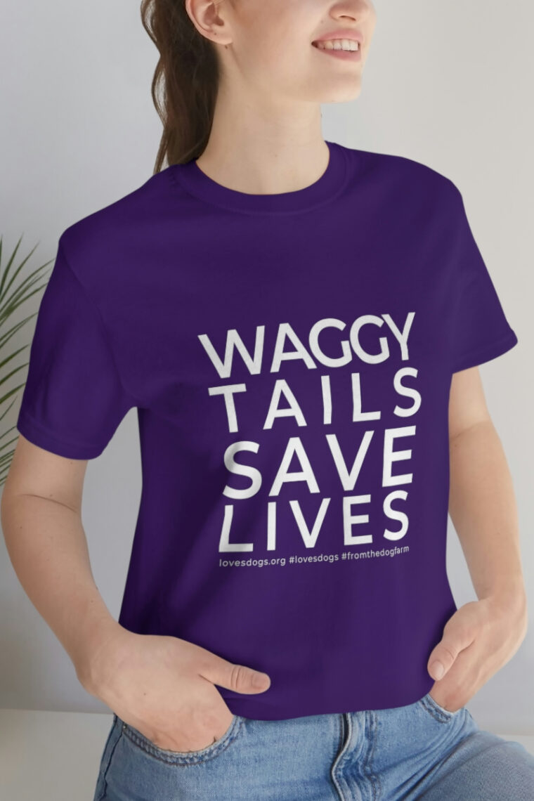 Waggy Tails Save Lives (white logo, front only) Unisex Jersey Short Sleeve Tee - Image 87