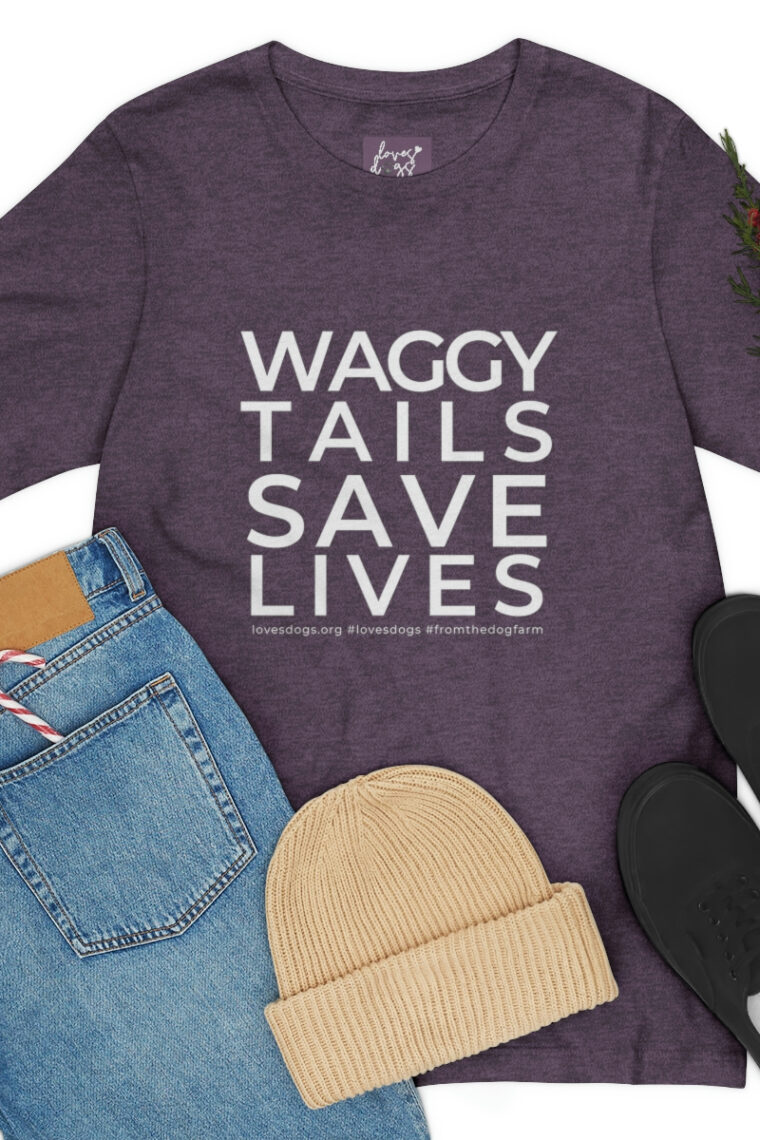 Waggy Tails Save Lives (white logo, front only) Unisex Jersey Short Sleeve Tee - Image 88