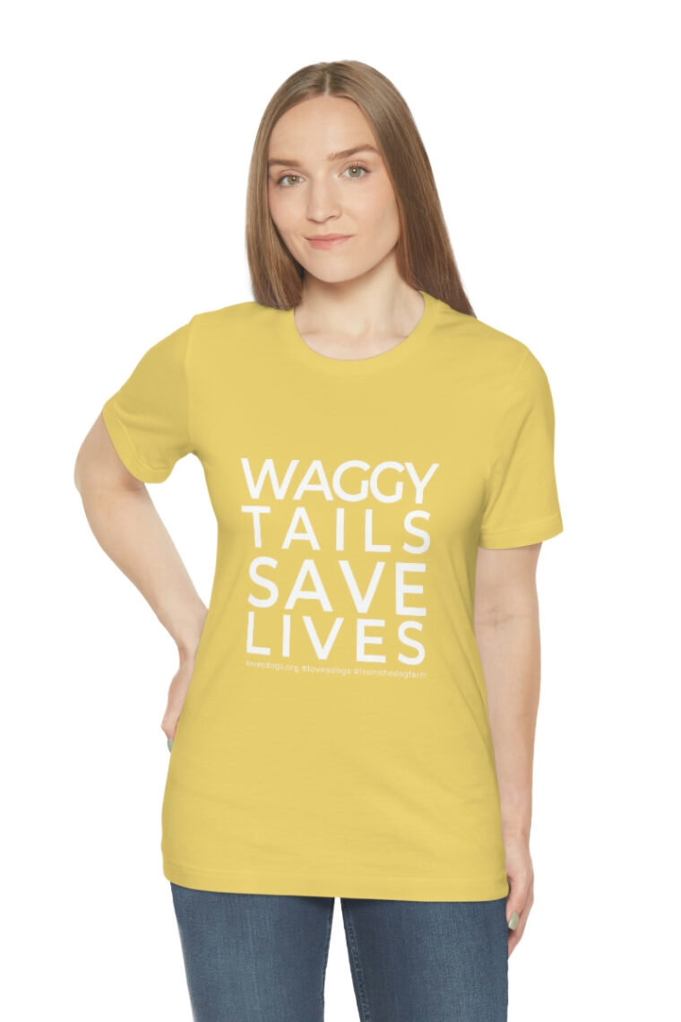 Waggy Tails Save Lives (white logo, front only) Unisex Jersey Short Sleeve Tee - Image 31