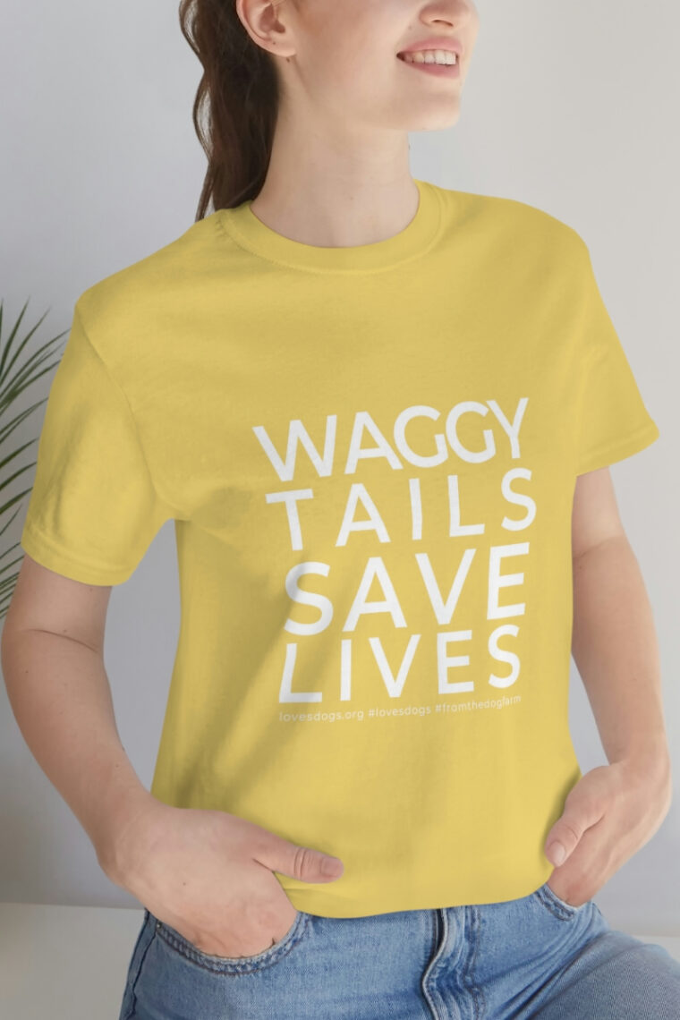 Waggy Tails Save Lives (white logo, front only) Unisex Jersey Short Sleeve Tee - Image 33