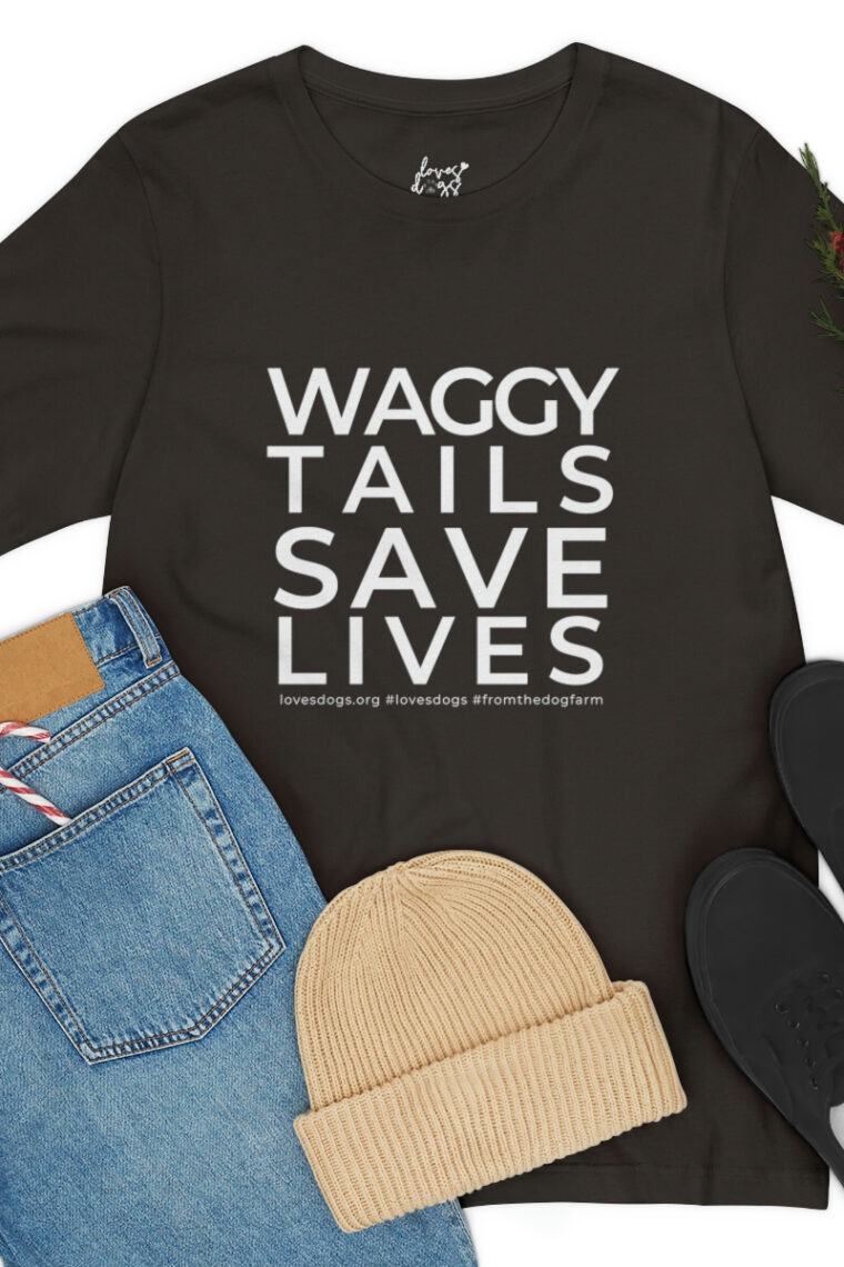 Waggy Tails Save Lives (white logo, front only) Unisex Jersey Short Sleeve Tee - Image 25