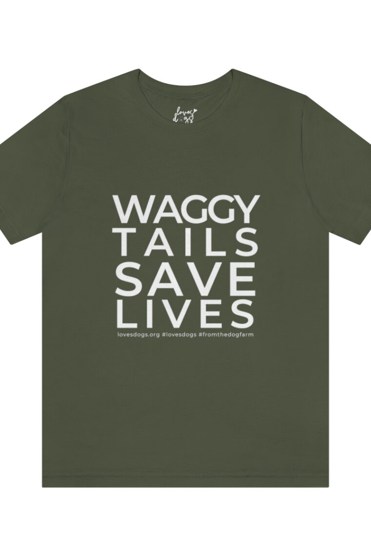 Waggy Tails Save Lives (white logo, front only) Unisex Jersey Short Sleeve Tee - Image 37