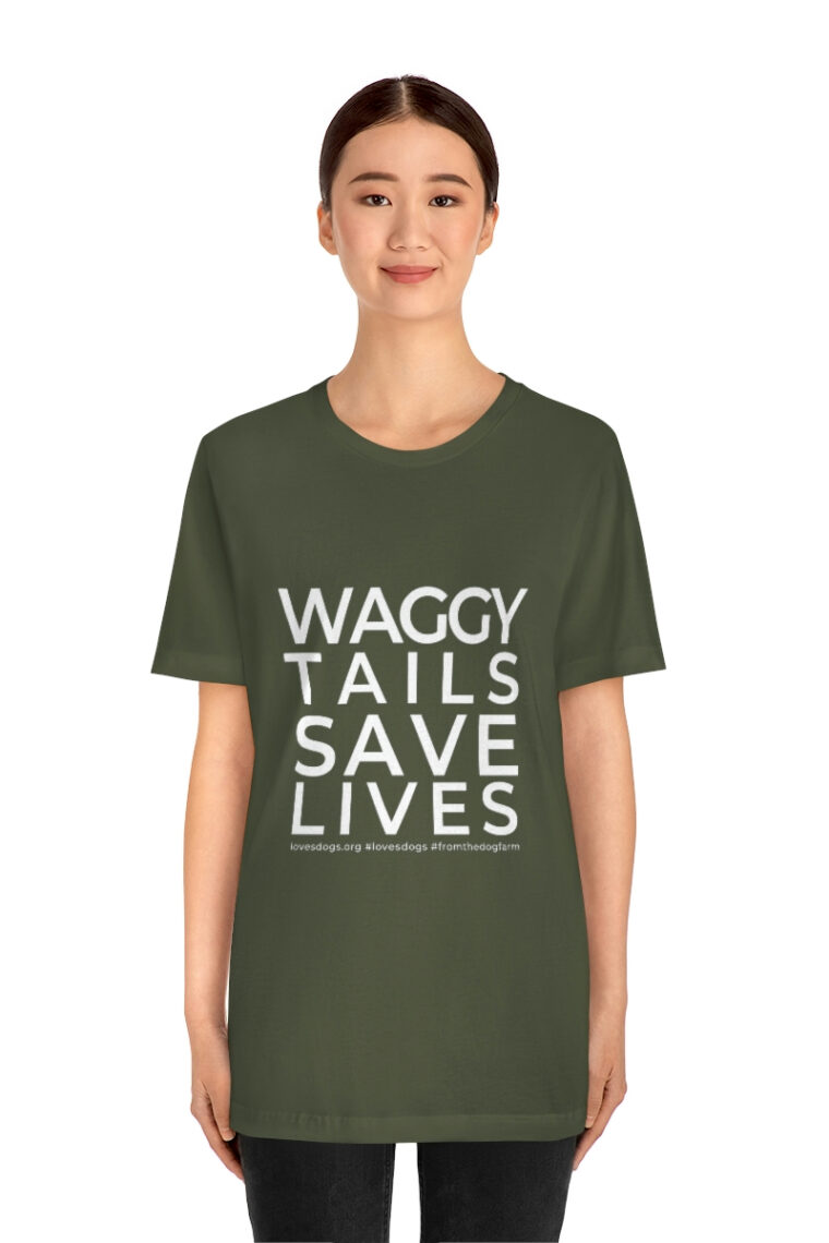 Waggy Tails Save Lives (white logo, front only) Unisex Jersey Short Sleeve Tee - Image 38