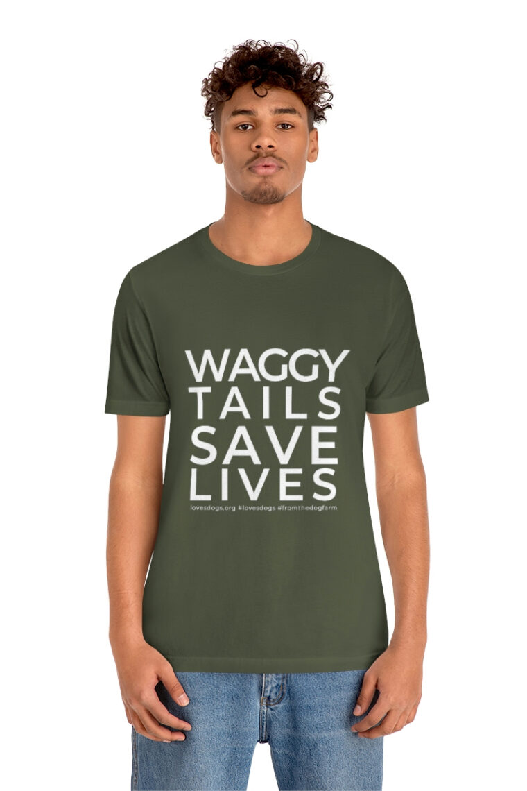 Waggy Tails Save Lives (white logo, front only) Unisex Jersey Short Sleeve Tee - Image 39