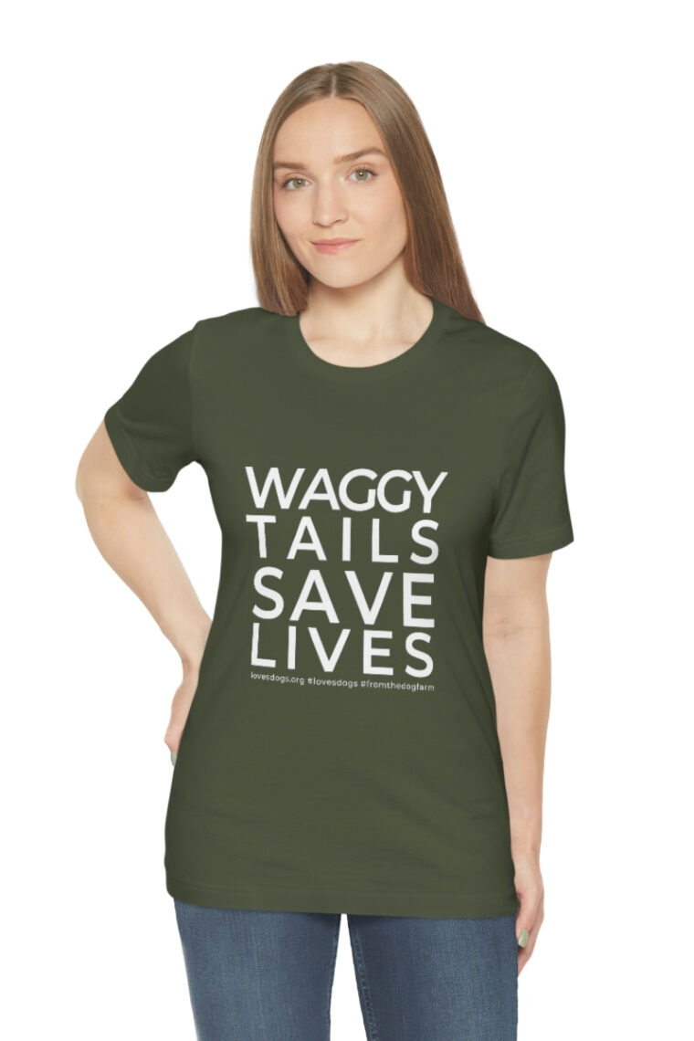 Waggy Tails Save Lives (white logo, front only) Unisex Jersey Short Sleeve Tee - Image 40