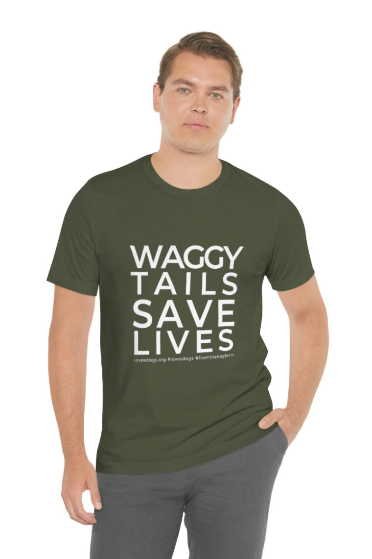 Waggy Tails Save Lives (white logo, front only) Unisex Jersey Short Sleeve Tee - Image 41