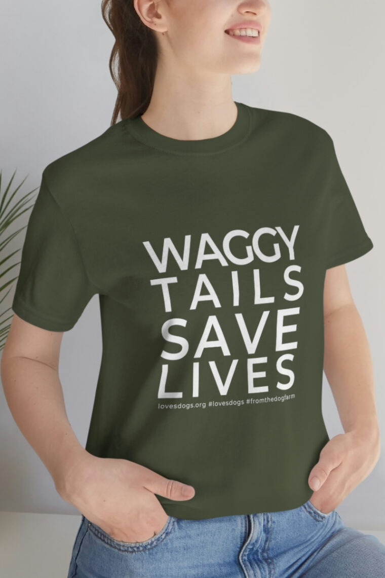 Waggy Tails Save Lives (white logo, front only) Unisex Jersey Short Sleeve Tee - Image 42