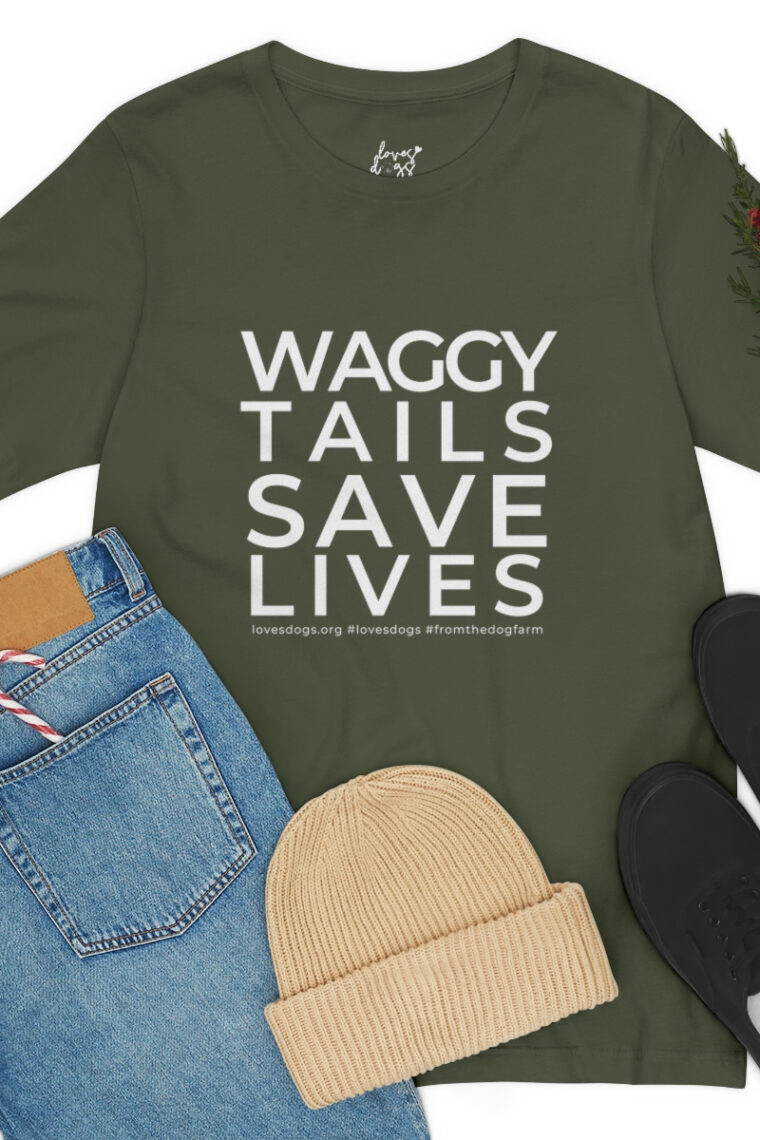 Waggy Tails Save Lives (white logo, front only) Unisex Jersey Short Sleeve Tee - Image 43