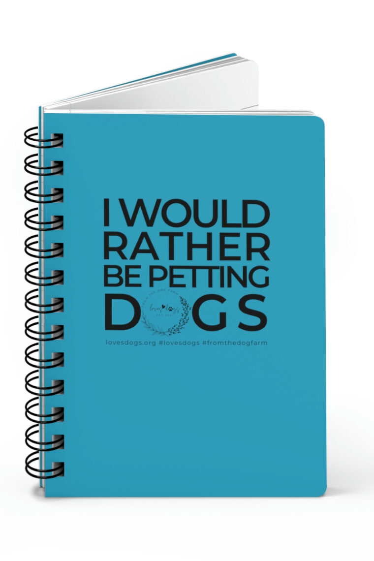 I Would Rather Be Petting Dogs (turquoise, black logo) Spiral Bound Journal - Image 4