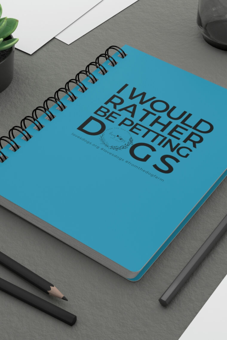 I Would Rather Be Petting Dogs (turquoise, black logo) Spiral Bound Journal - Image 6