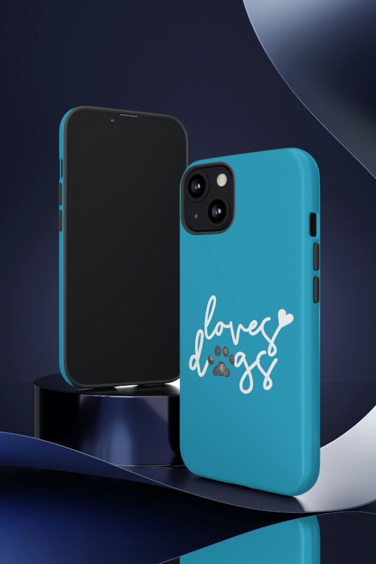 Loves Dogs (turquoise, white logo) Tough Phone Cases - Image 2