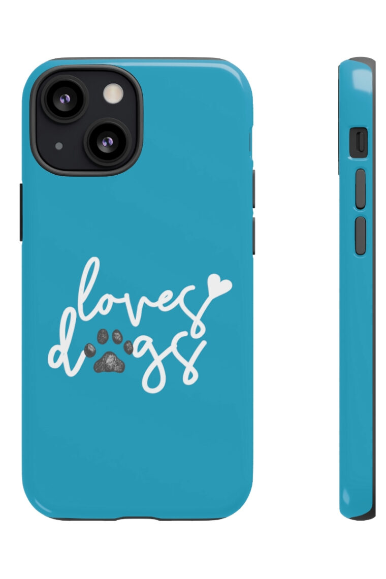 Loves Dogs (turquoise, white logo) Tough Phone Cases - Image 9