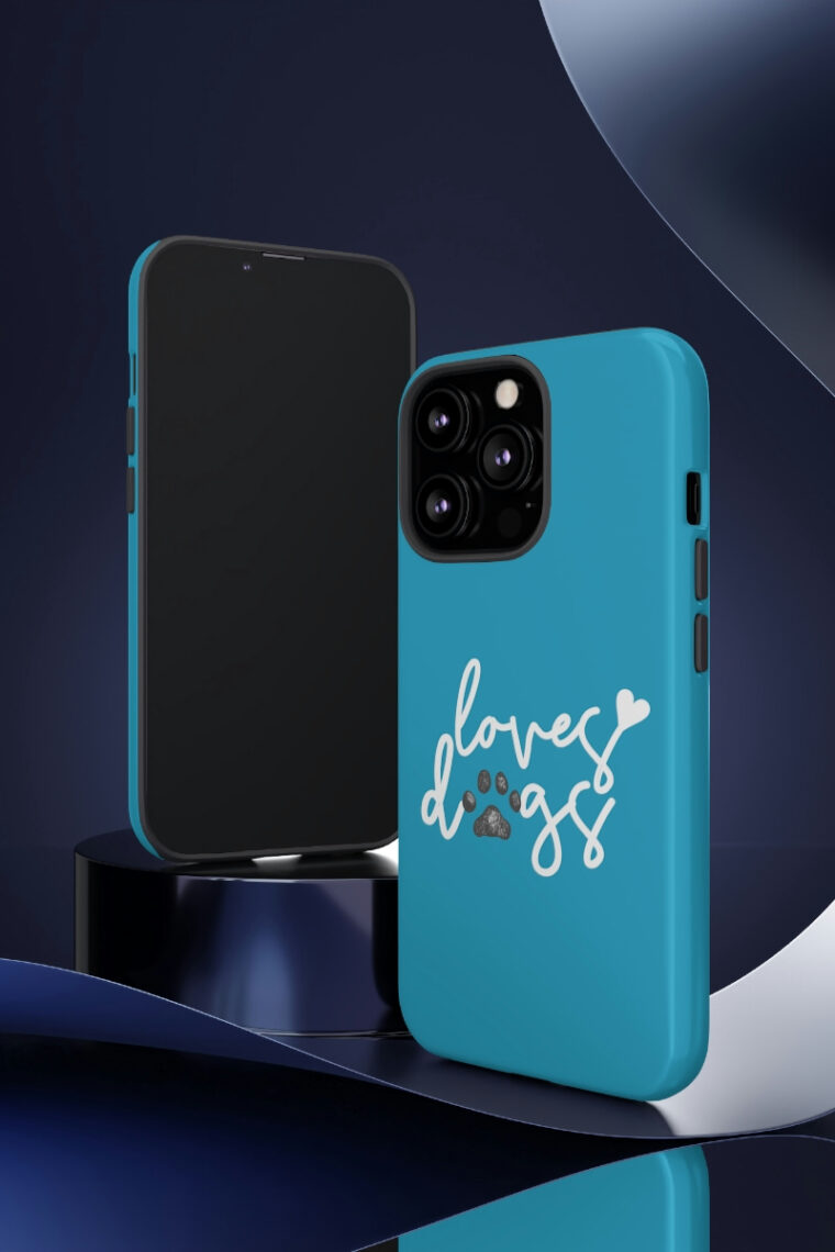 Loves Dogs (turquoise, white logo) Tough Phone Cases - Image 14