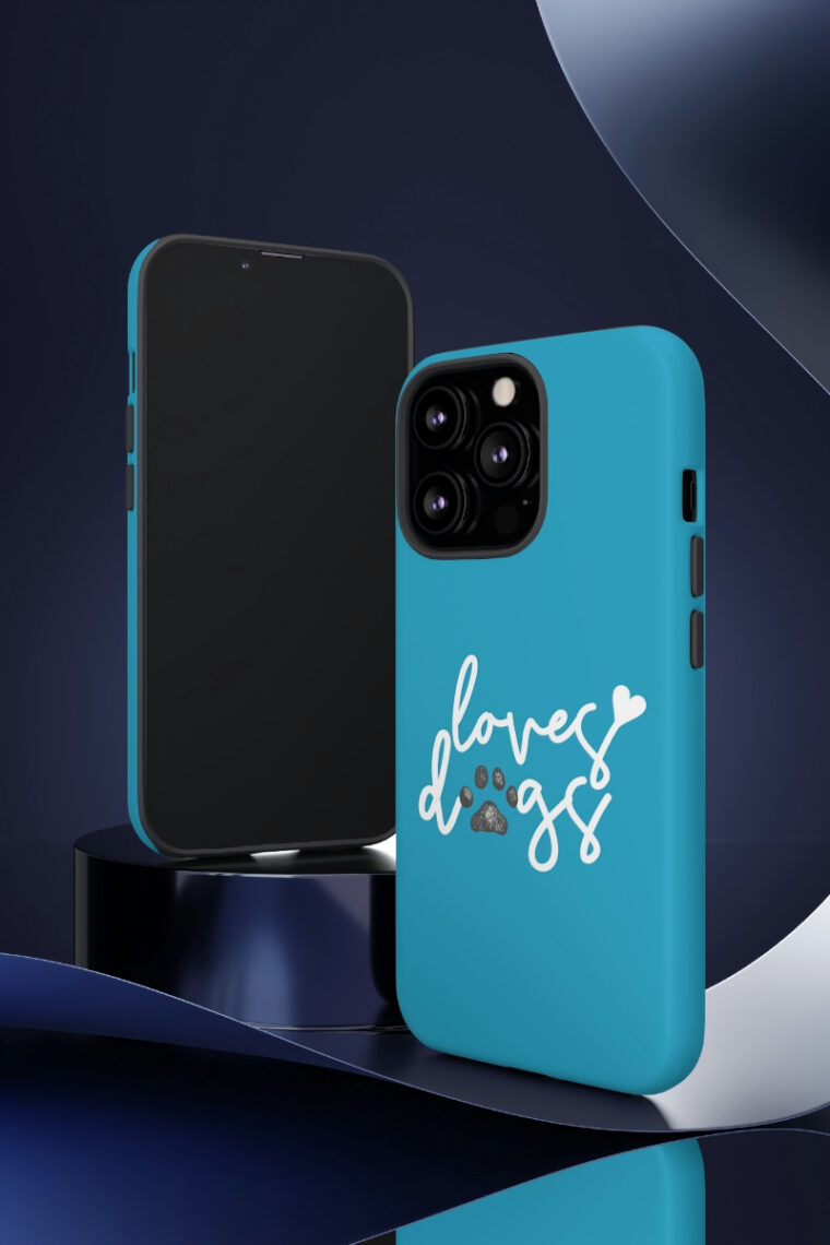 Loves Dogs (turquoise, white logo) Tough Phone Cases - Image 16