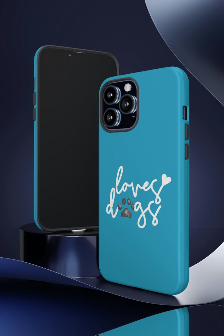 Loves Dogs (turquoise, white logo) Tough Phone Cases - Image 18