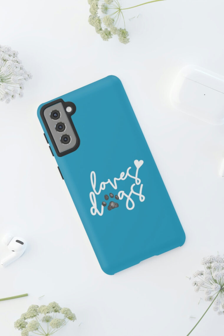 Loves Dogs (turquoise, white logo) Tough Phone Cases - Image 42