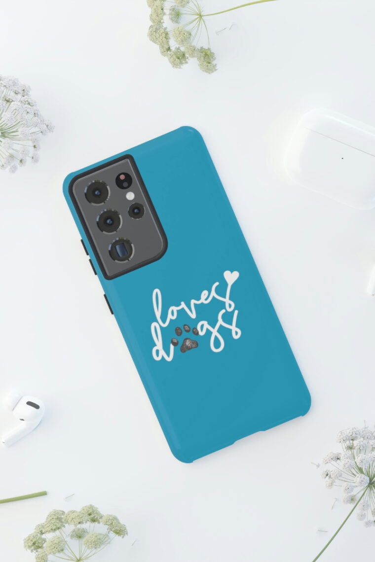 Loves Dogs (turquoise, white logo) Tough Phone Cases - Image 44