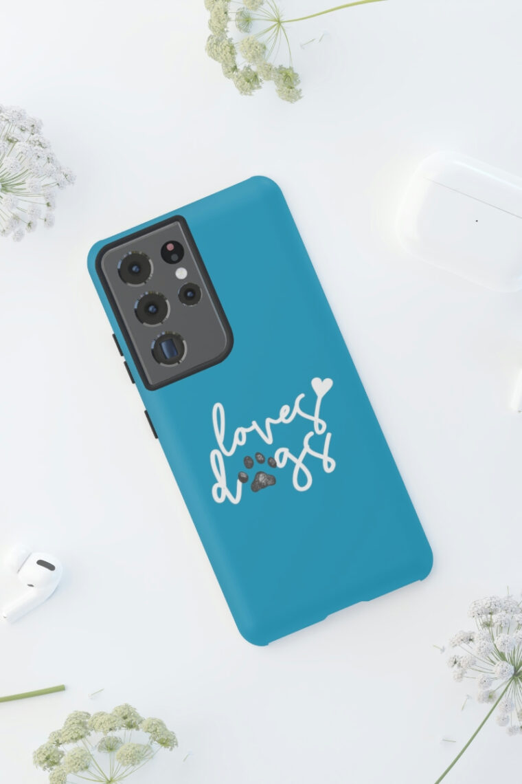 Loves Dogs (turquoise, white logo) Tough Phone Cases - Image 46